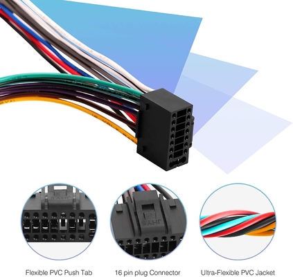 18AWG 4 स्पीकर 16 पिन कार स्टीरियो कनेक्टर इलेक्ट्रिकल वायरिंग हार्नेस
